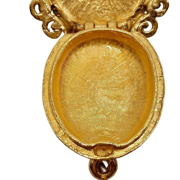 Vintage Corday Perfume Locket Gold Tone Floral Design Oval Shape Cabochon Design - Picture 5 of 6